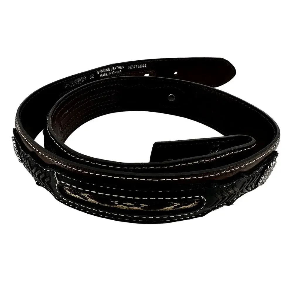 Nocona Belt Co. Western Belt Genuine Leather Adjustable Classic Black 32
